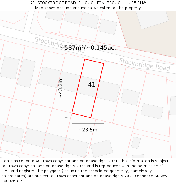 41, STOCKBRIDGE ROAD, ELLOUGHTON, BROUGH, HU15 1HW: Plot and title map