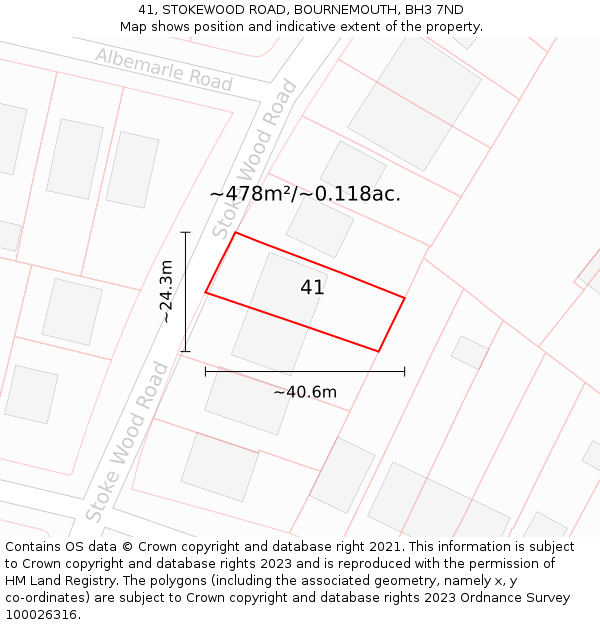 41, STOKEWOOD ROAD, BOURNEMOUTH, BH3 7ND: Plot and title map