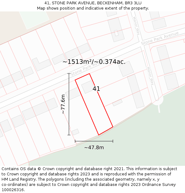 41, STONE PARK AVENUE, BECKENHAM, BR3 3LU: Plot and title map