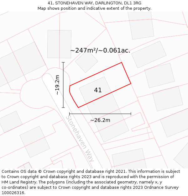 41, STONEHAVEN WAY, DARLINGTON, DL1 3RG: Plot and title map