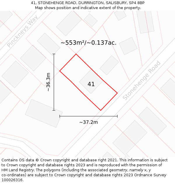 41, STONEHENGE ROAD, DURRINGTON, SALISBURY, SP4 8BP: Plot and title map