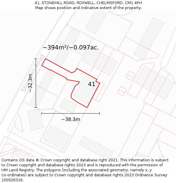 41, STONEHILL ROAD, ROXWELL, CHELMSFORD, CM1 4PH: Plot and title map