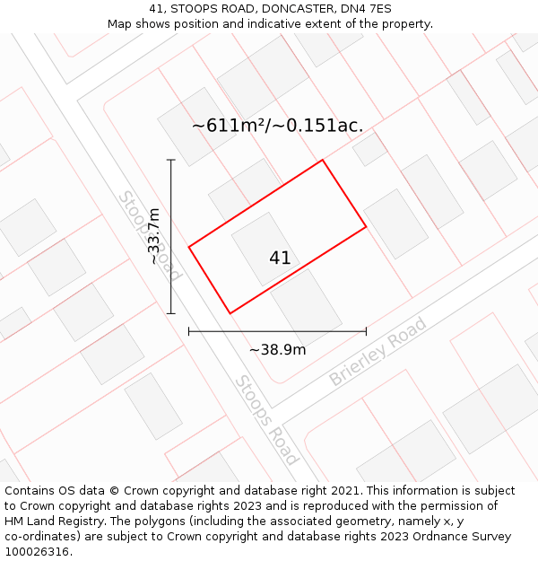 41, STOOPS ROAD, DONCASTER, DN4 7ES: Plot and title map