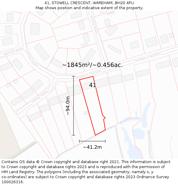 41, STOWELL CRESCENT, WAREHAM, BH20 4PU: Plot and title map