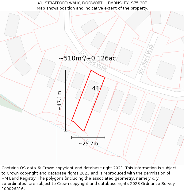 41, STRAFFORD WALK, DODWORTH, BARNSLEY, S75 3RB: Plot and title map