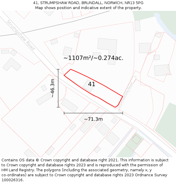 41, STRUMPSHAW ROAD, BRUNDALL, NORWICH, NR13 5PG: Plot and title map