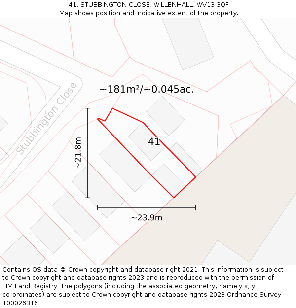41, STUBBINGTON CLOSE, WILLENHALL, WV13 3QF: Plot and title map