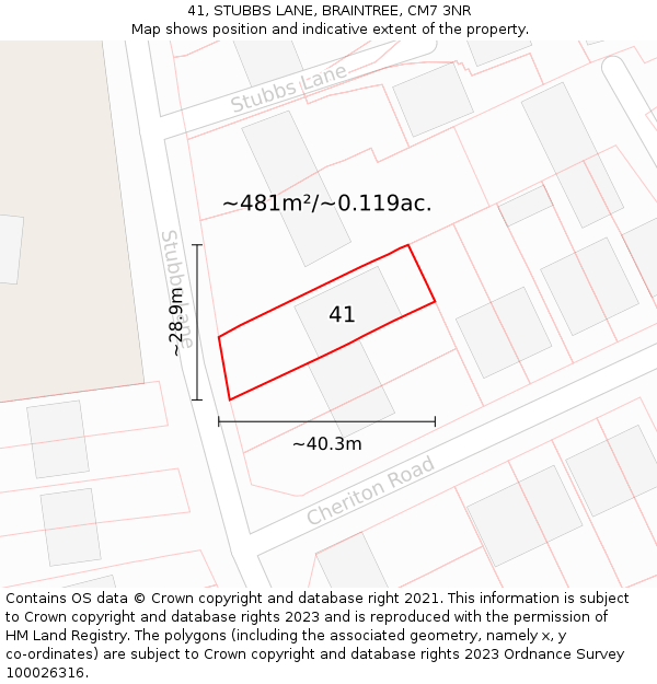 41, STUBBS LANE, BRAINTREE, CM7 3NR: Plot and title map