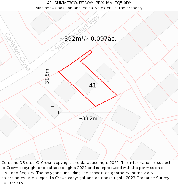 41, SUMMERCOURT WAY, BRIXHAM, TQ5 0DY: Plot and title map