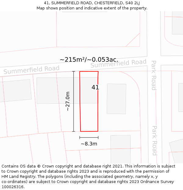 41, SUMMERFIELD ROAD, CHESTERFIELD, S40 2LJ: Plot and title map