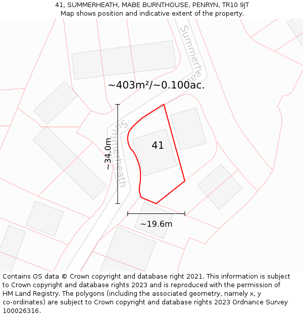 41, SUMMERHEATH, MABE BURNTHOUSE, PENRYN, TR10 9JT: Plot and title map