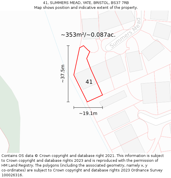 41, SUMMERS MEAD, YATE, BRISTOL, BS37 7RB: Plot and title map