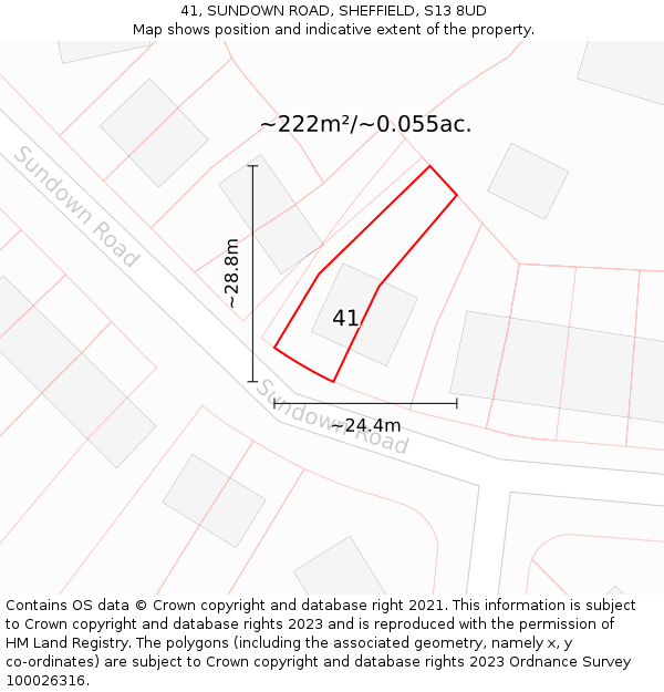 41, SUNDOWN ROAD, SHEFFIELD, S13 8UD: Plot and title map