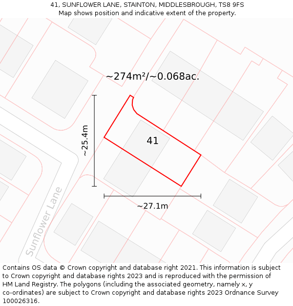 41, SUNFLOWER LANE, STAINTON, MIDDLESBROUGH, TS8 9FS: Plot and title map