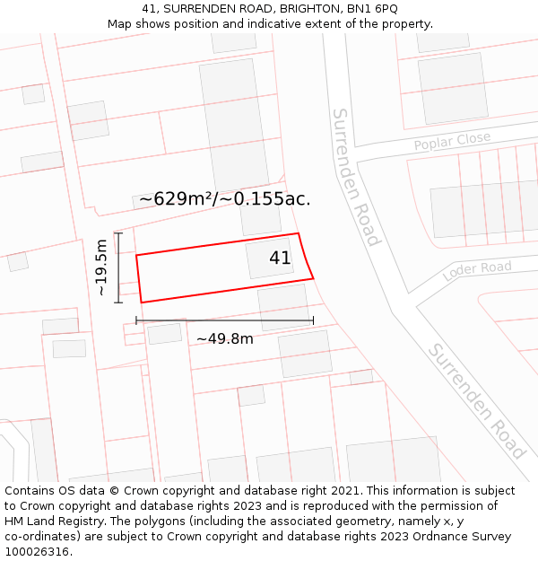 41, SURRENDEN ROAD, BRIGHTON, BN1 6PQ: Plot and title map