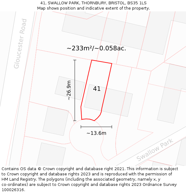 41, SWALLOW PARK, THORNBURY, BRISTOL, BS35 1LS: Plot and title map