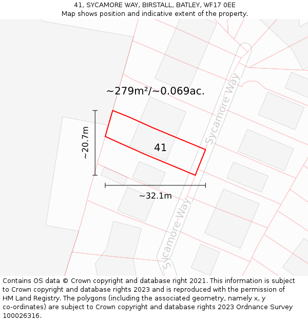 41, SYCAMORE WAY, BIRSTALL, BATLEY, WF17 0EE: Plot and title map
