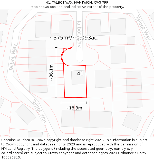 41, TALBOT WAY, NANTWICH, CW5 7RR: Plot and title map