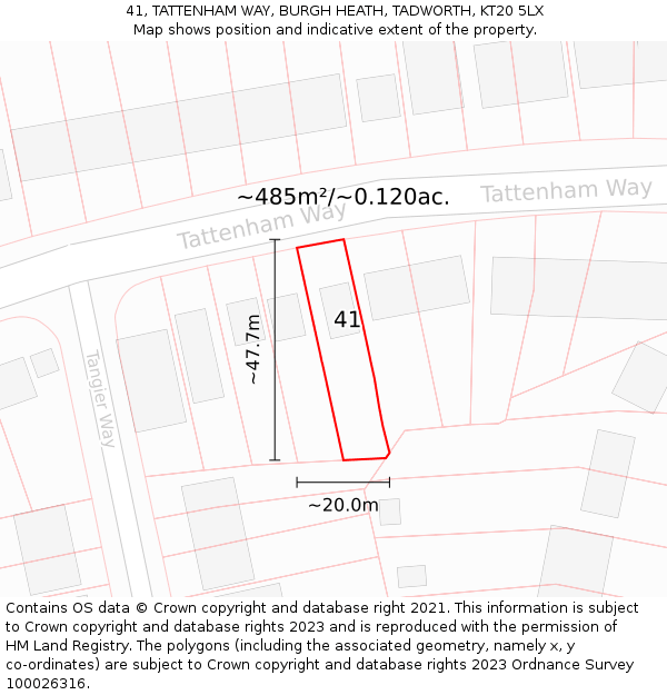41, TATTENHAM WAY, BURGH HEATH, TADWORTH, KT20 5LX: Plot and title map