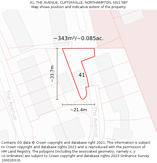 41, THE AVENUE, CLIFTONVILLE, NORTHAMPTON, NN1 5BT: Plot and title map