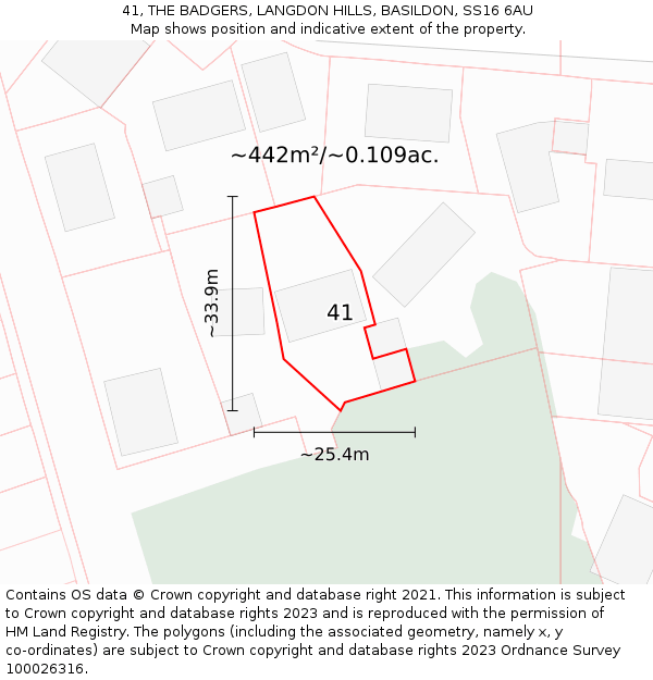 41, THE BADGERS, LANGDON HILLS, BASILDON, SS16 6AU: Plot and title map