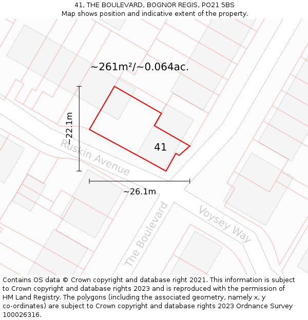 41, THE BOULEVARD, BOGNOR REGIS, PO21 5BS: Plot and title map
