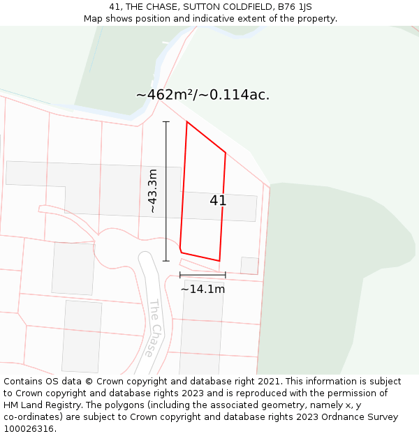 41, THE CHASE, SUTTON COLDFIELD, B76 1JS: Plot and title map