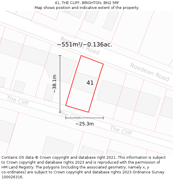 41, THE CLIFF, BRIGHTON, BN2 5RF: Plot and title map