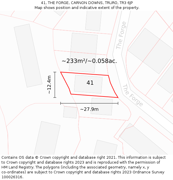 41, THE FORGE, CARNON DOWNS, TRURO, TR3 6JP: Plot and title map