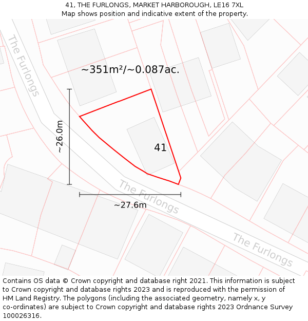 41, THE FURLONGS, MARKET HARBOROUGH, LE16 7XL: Plot and title map