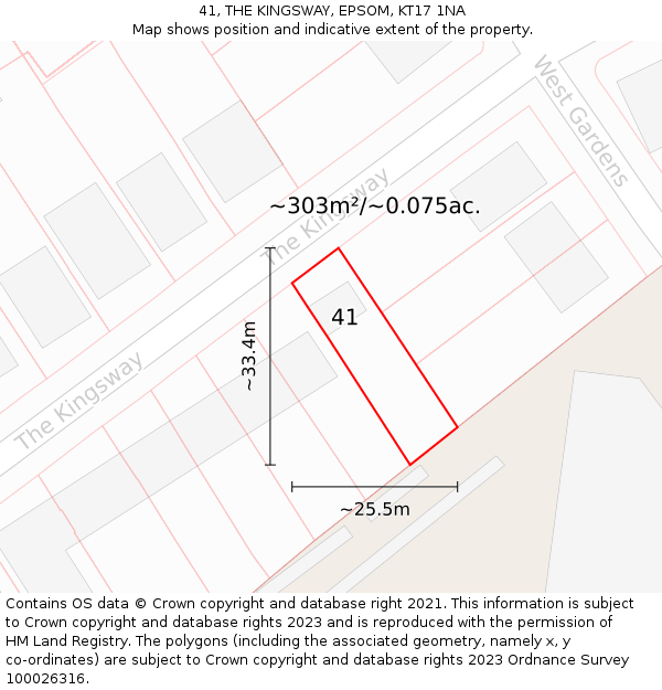 41, THE KINGSWAY, EPSOM, KT17 1NA: Plot and title map
