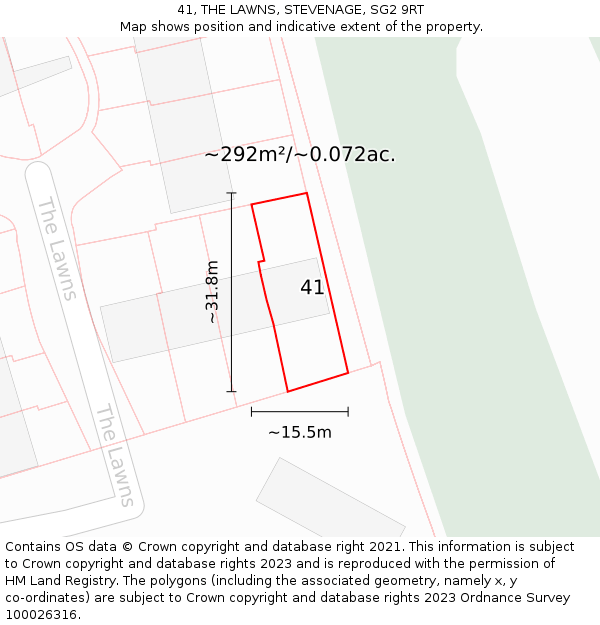 41, THE LAWNS, STEVENAGE, SG2 9RT: Plot and title map