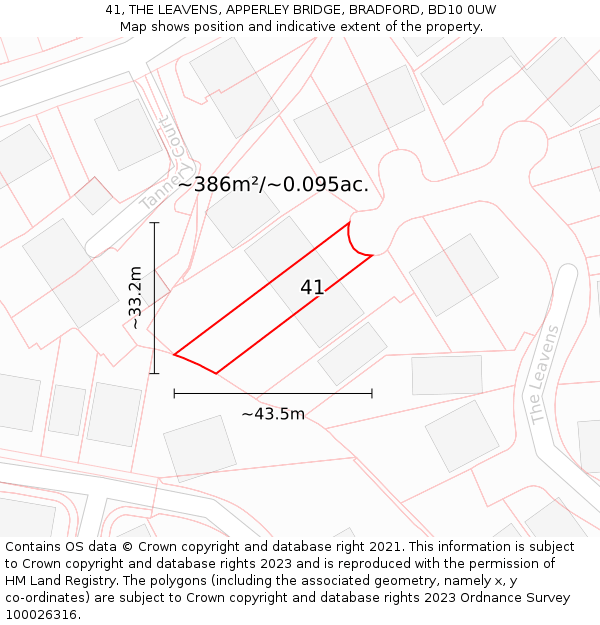 41, THE LEAVENS, APPERLEY BRIDGE, BRADFORD, BD10 0UW: Plot and title map