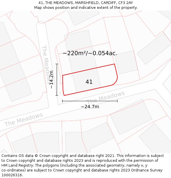 41, THE MEADOWS, MARSHFIELD, CARDIFF, CF3 2AY: Plot and title map