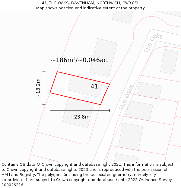 41, THE OAKS, DAVENHAM, NORTHWICH, CW9 8SL: Plot and title map