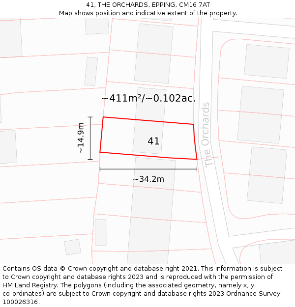 41, THE ORCHARDS, EPPING, CM16 7AT: Plot and title map