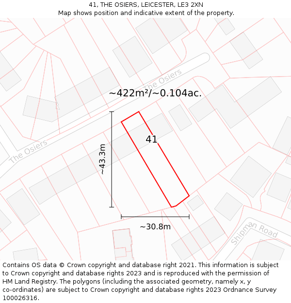 41, THE OSIERS, LEICESTER, LE3 2XN: Plot and title map