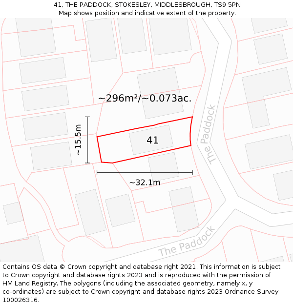 41, THE PADDOCK, STOKESLEY, MIDDLESBROUGH, TS9 5PN: Plot and title map