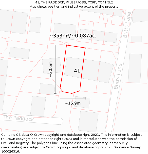 41, THE PADDOCK, WILBERFOSS, YORK, YO41 5LZ: Plot and title map