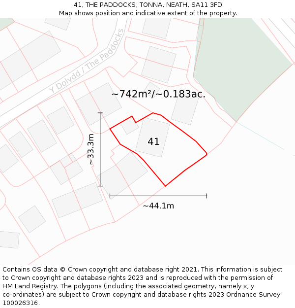 41, THE PADDOCKS, TONNA, NEATH, SA11 3FD: Plot and title map