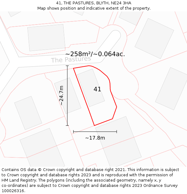 41, THE PASTURES, BLYTH, NE24 3HA: Plot and title map