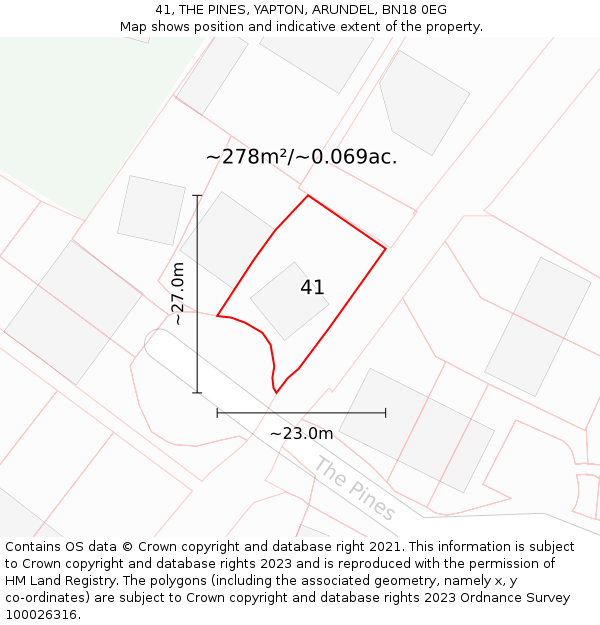 41, THE PINES, YAPTON, ARUNDEL, BN18 0EG: Plot and title map