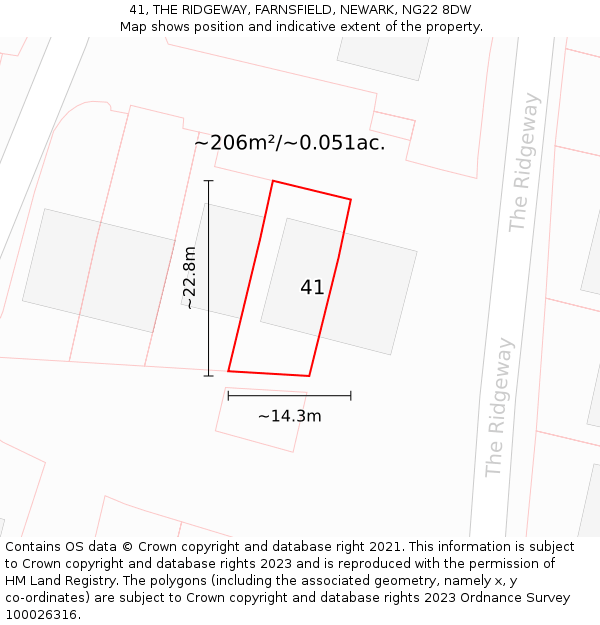 41, THE RIDGEWAY, FARNSFIELD, NEWARK, NG22 8DW: Plot and title map
