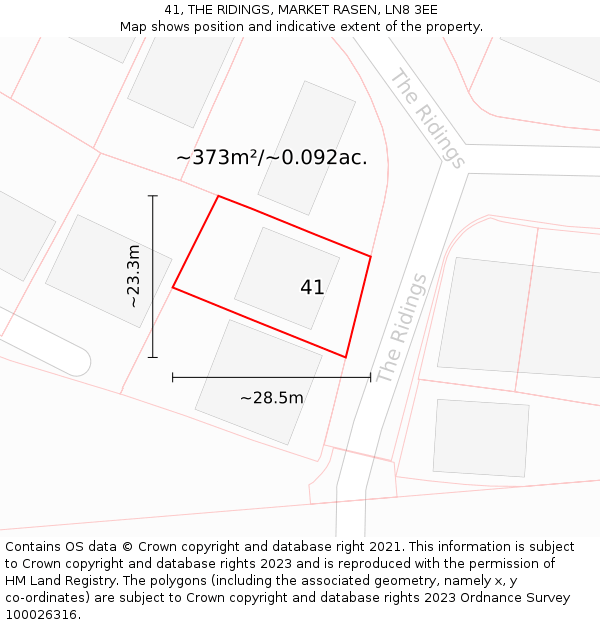 41, THE RIDINGS, MARKET RASEN, LN8 3EE: Plot and title map