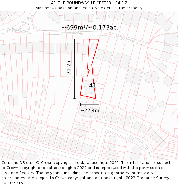 41, THE ROUNDWAY, LEICESTER, LE4 9JZ: Plot and title map