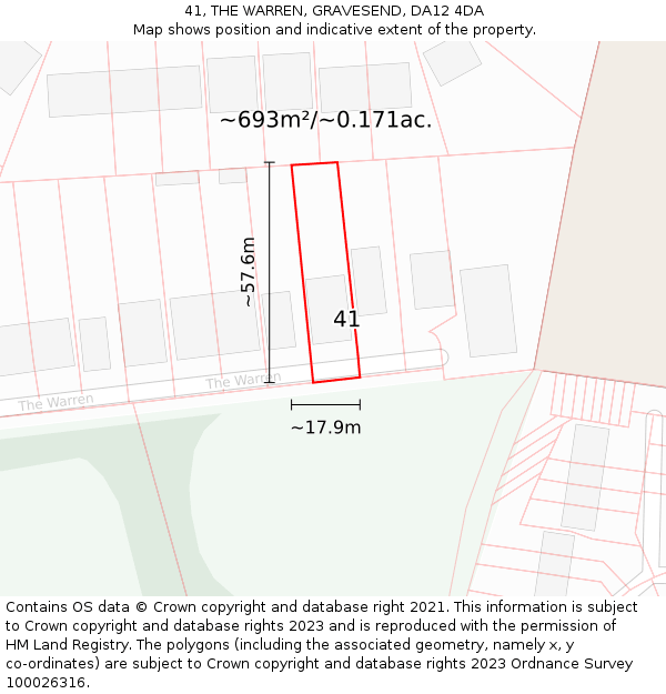 41, THE WARREN, GRAVESEND, DA12 4DA: Plot and title map