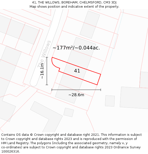 41, THE WILLOWS, BOREHAM, CHELMSFORD, CM3 3DJ: Plot and title map