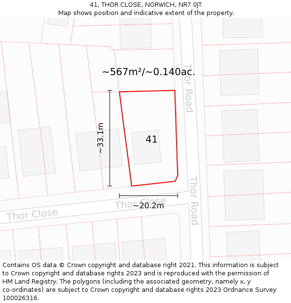 41, THOR CLOSE, NORWICH, NR7 0JT: Plot and title map
