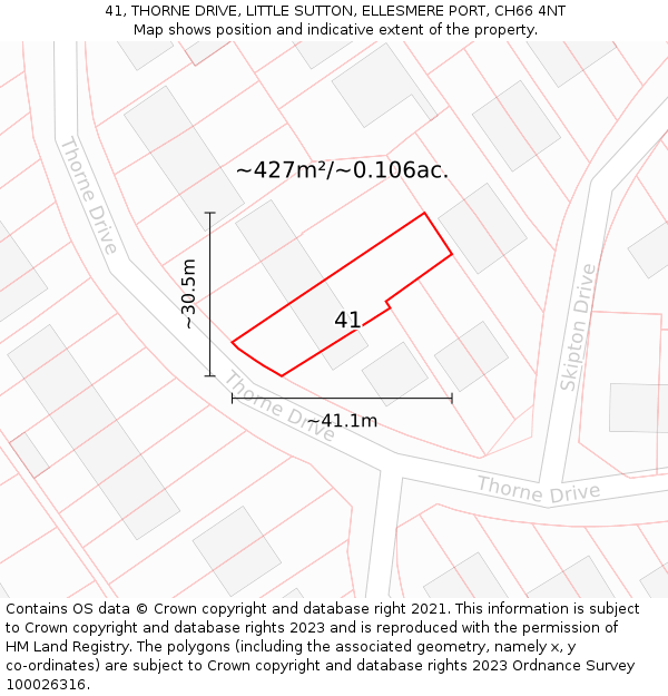 41, THORNE DRIVE, LITTLE SUTTON, ELLESMERE PORT, CH66 4NT: Plot and title map