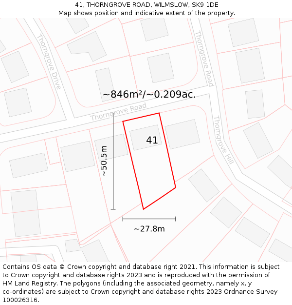 41, THORNGROVE ROAD, WILMSLOW, SK9 1DE: Plot and title map